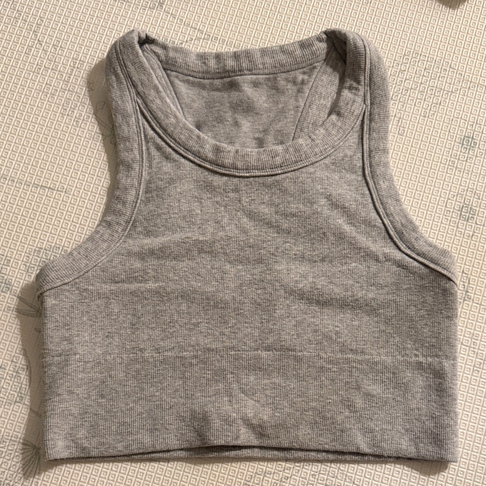 Alo Gray Ribbed Crop Tank Top - Women's Sleeveless Top